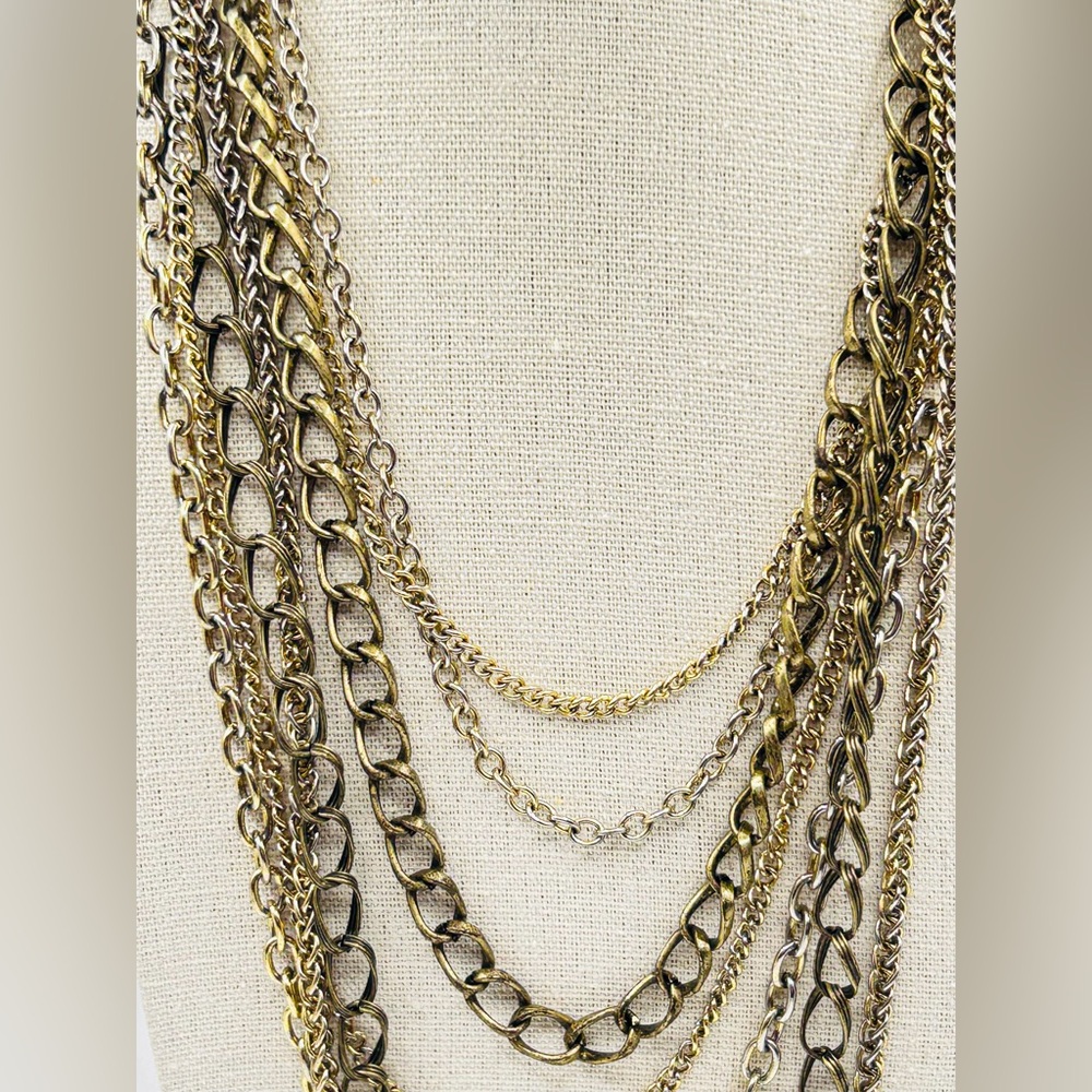 Vintage 7-Strand Mixed Metal Layered Chain Necklace - Picture 2 of 10
